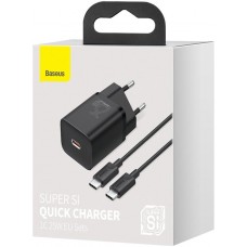 Блок питания Baseus Super Si Quick Charger 1C 25W EU Sets с кабелем в комплекте type-c to type-c черный