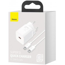 Блок питания Baseus Super Si Quick Charger 1C 25W EU Sets с кабелем в комплекте type-c to type-c белый